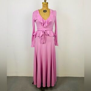 Vintage 1960s Dress, Floor Length Long Sleeve Gown, California Look, V Neck